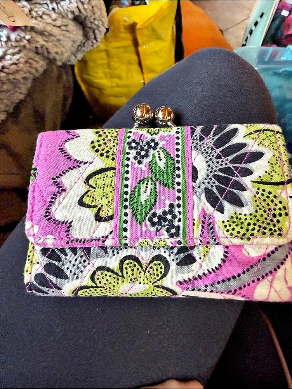 Vera Bradley Kisslock Frame Wallet Floral Pink & Green